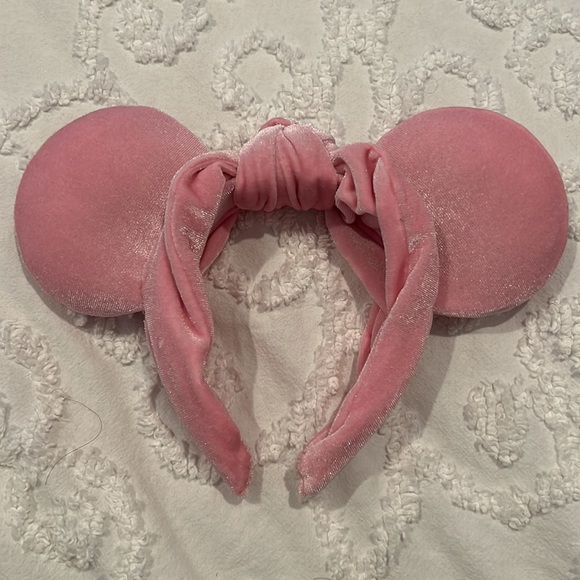 Light Pink Velvet Top Knot Mickey Ear Headband - Picture 3 of 3